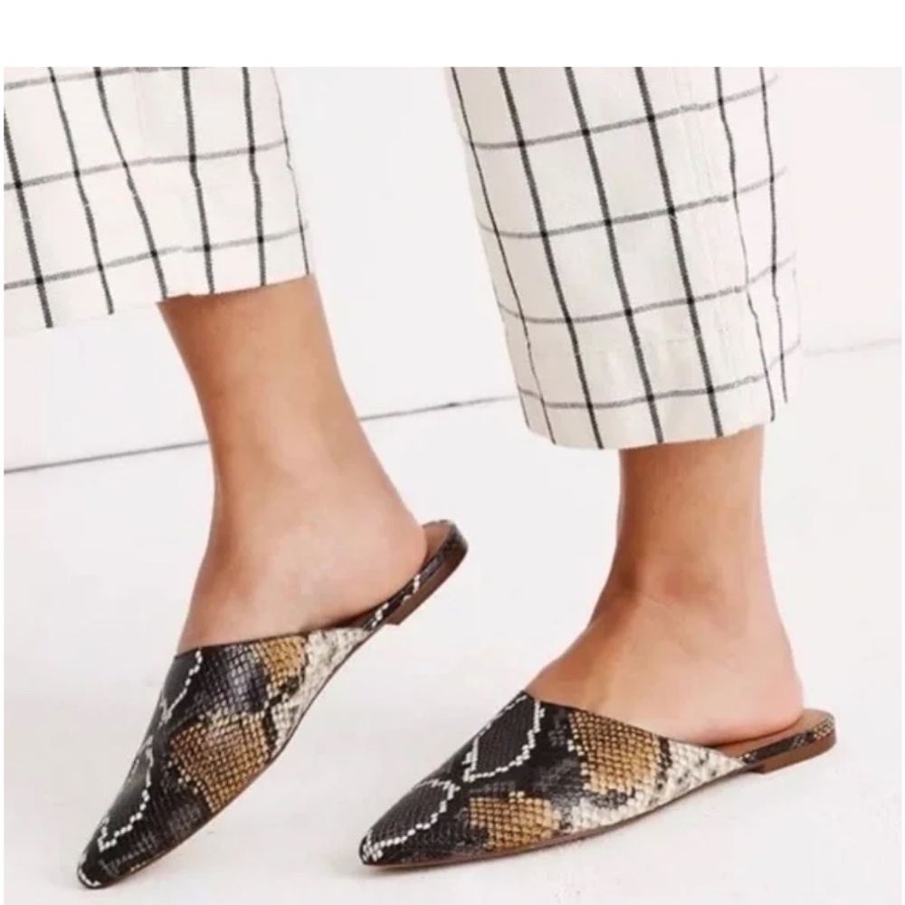 New Madewell The Remi Mule Snake Embossed Leather Spiced Cider Women's Size 7 M‎